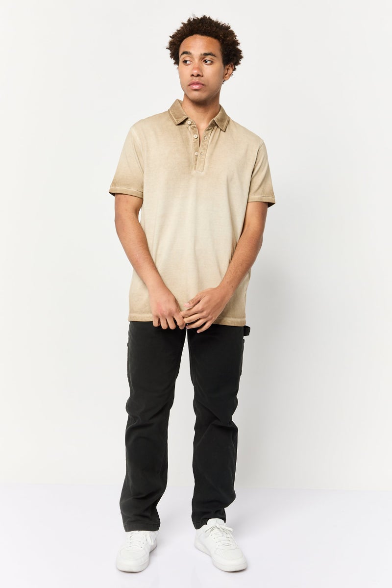 Celio Men Regular Fit Solid Short Sleeve Polo Shirt, Light Beige - Image 2